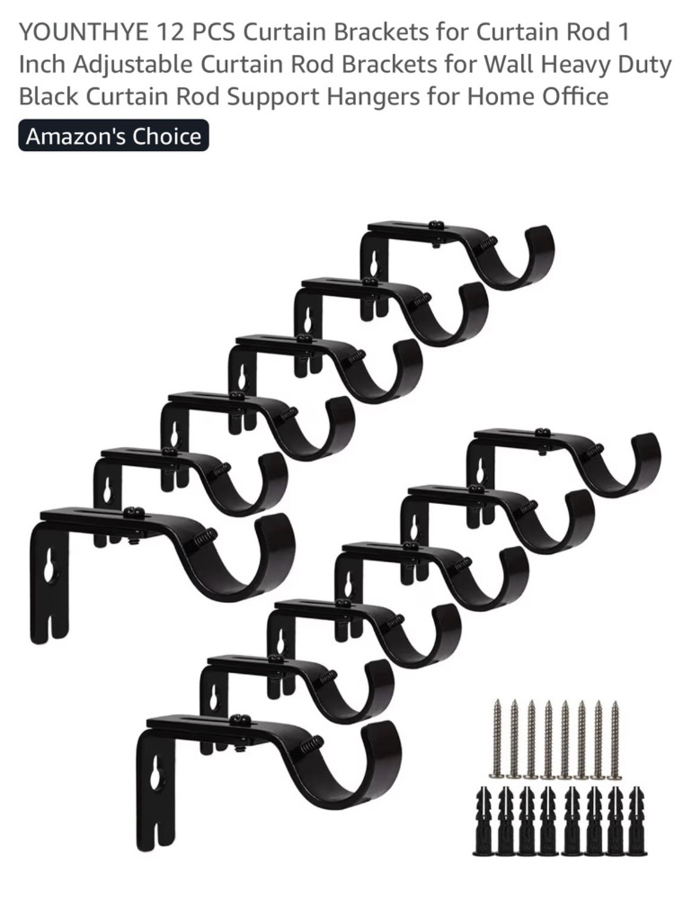 NEW YOUNTHYE 12 PCS Curtain Rod Brackets Heavy Duty Adjustable